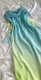 Tineit Pretty A line Spaghetti Straps Ombre Blue Chiffon Long Prom Dresses Evening Dress (PRE-ORDER)