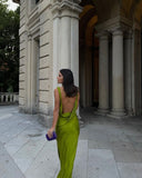 Tineit Modest Sheath Spaghetti Straps Green Backless Long Prom Dresses Evening Dress (PRE-ORDER)