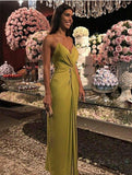 Tineit Modest Sheath Spaghetti Straps Gold Long Prom Dresses Evening Dress (PRE-ORDER)