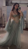 Tineit Princess Strapless Off The Shoulder Long Sleeves Dusty Green Floor Length Long Prom Dresses (PRE-ORDER)