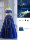 Tineit Pretty Ball Gown Off The Shoulder Long Royal Blue Tulle Floor Length Prom Dresses (PRE-ORDER)