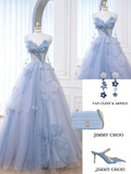 Tineit Pretty Ball Gown Sweetheart Tulle Long Blue Floor Length Prom Dresses (PRE-ORDER)