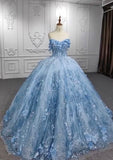 Tineit Pretty Ball Gown Sweetheart Tulle Long Blue Floor Length Prom Dresses Blue Sweet  Dresses (PRE-ORDER)