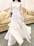 Tineit Elegant Sheath Straps Sleeveless White Prom Dresses Long Evening Dress (PRE-ORDER)