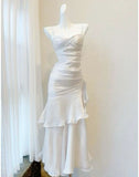 Tineit Elegant Sheath Straps Sleeveless White Prom Dresses Long Evening Dress (PRE-ORDER)