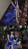 Tineit Elegant Sheath Sweetheart Sleeveless Blue Satin Slit Prom Dresses Long Evening Dress (PRE-ORDER)