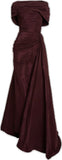 Tineit Elegant Mermaid Off The Shoulder Short Sleeves Burgundy Fold Prom Dresses Long Evening Dress (PRE-ORDER)