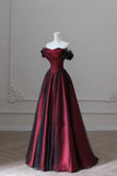 Tineit Elegant A Line Off The Shoulder Burgundy Tulle Prom Dresses With Ruffle Long Evening Dress (PRE-ORDER)