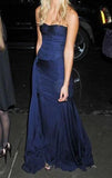 Tineit Pretty Mermaid Strapless Navy Blue Prom Dresses With Ruffle Long Evening Dress (PRE-ORDER)