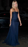 Tineit Pretty Mermaid Strapless Navy Blue Prom Dresses With Ruffle Long Evening Dress (PRE-ORDER)