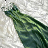 Tineit Pretty A Line Spaghetti Straps Green Satin Prom Dresses Long Evening Dress (PRE-ORDER)