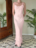 Tineit Pretty Mermaid Spaghetti Straps Satin Lace Prom Dresses Long Evening Dress (PRE-ORDER)