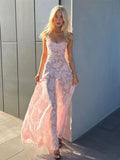 Tineit Pretty Mermaid Spaghetti Straps Light Pink Lace Prom Dresses Long Evening Dress (PRE-ORDER)