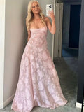 Tineit Pretty Mermaid Spaghetti Straps Light Pink Lace Prom Dresses Long Evening Dress (PRE-ORDER)