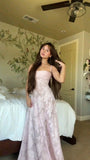 Tineit Pretty Mermaid Spaghetti Straps Light Pink Lace Prom Dresses Long Evening Dress (PRE-ORDER)