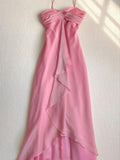 Tineit Pretty A line Halter Sleeveless Pink Chiffon Prom Dresses Long Evening Dress (PRE-ORDER)