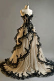 Tineit Vintage Ball Gown Sweetheart Black Tulle Prom Dresses Long Ruffles Evening Dress (PRE-ORDER)