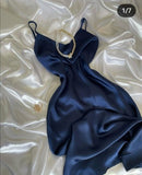 Tineit Pretty A Line Spaghetti Straps Navy Blue Silk Satin Prom Dresses Long Evening Dress (PRE-ORDER)