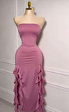 Tineit Fancy Sheath Strapless Pink Sleeveless Long Prom Dresses Evening Dress With Beads (PRE-ORDER)