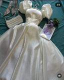 Tineit Fancy A Line Sweetheart Short Sleeves White Satin Prom Dresses Evening Dress With Beads (PRE-ORDER)