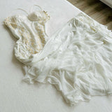 Tineit Classy A Line Spaghetti Straps White Long Lace Prom Dresses Evening Dress (PRE-ORDER)