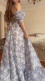 Tineit Fancy High Low Sweetheart Short Sleeves Floral Prom Dresses Evening Dress With Ruffles (PRE-ORDER)