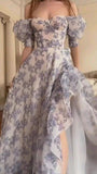 Tineit Fancy High Low Sweetheart Short Sleeves Floral Prom Dresses Evening Dress With Ruffles (PRE-ORDER)