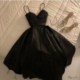 Tineit Gorgeous Ball Gown Straps Sleeveless Black Satin Prom Dresses Long Evening Dress (PRE-ORDER)