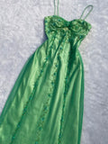 Tineit Gorgeous A Line Spaghetti Straps Green Long Satin Prom Dresses Evening Dress (PRE-ORDER)