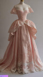 Tineit Gorgeous Ball Gown Off The Shoulder Pink Satin Lace Long Prom Dresses Evening Dress (PRE-ORDER)