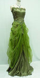 Tineit Vintage A line Spaghetti Straps Green Beads Prom Dresses Long Satin Evening Dress (PRE-ORDER)