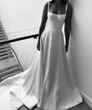 Tineit Elegant A Line Spaghetti Straps Long Satin White Prom Dresses Evening Dress (PRE-ORDER)