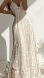 Tineit Elegant A Line Halter Long Lace Ivory Prom Dresses Evening Dress (PRE-ORDER)