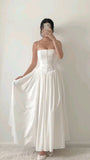 Tineit Elegant A Line Spaghetti Straps Long White Chiffon Prom Dresses Evening Dress (PRE-ORDER)