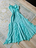 Tineit Elegant A Line Spaghetti Straps Blue Chiffon Long Prom Dress (PRE-ORDER)