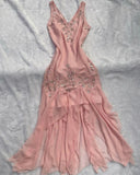 Tineit Elegant A Line V Neckline Pink Chiffon Long Prom Dress With Silver Beads (PRE-ORDER)