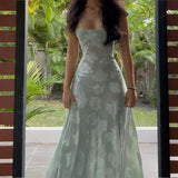 Tineit Elegant Sheath Spaghetti Straps Mint Green Lace Long Prom Dresses Evening Gowns (PRE-ORDER)