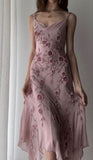 Tineit Elegant Irregular Spaghetti Straps Pink Chiffon Prom Dresses Evening Gowns With Beads (PRE-ORDER)