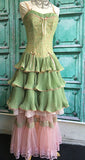 Tineit Vintage Ball Gown Spaghetti Straps Green Lace Prom Dresses Evening Gowns With Layers Ruffles (PRE-ORDER)