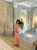 Tineit Gorgeous Mermaid Spaghetti Straps Lace Orange Long Prom Dresses Evening Dress (PRE-ORDER)