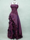 Tineit Vintage High Low Spaghetti Straps Grape Taffeta Long Prom Dresses Evening Gowns (PRE-ORDER)