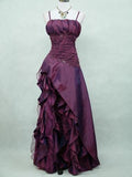 Tineit Vintage High Low Spaghetti Straps Grape Taffeta Long Prom Dresses Evening Gowns (PRE-ORDER)