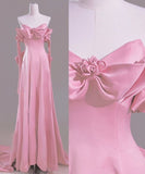 Tineit Modest A Line Off The Shoulder Pink Satin Long Prom Dresses Evening Dress (PRE-ORDER)