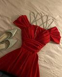 Tineit Modest A Line Spaghetti Straps Red Long Prom Dresses Evening Dress (PRE-ORDER)