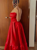 Tineit Vintage Ball Gown Strapless Red Tea Length Prom Dresses Evening Gowns (PRE-ORDER)