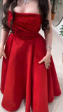 Tineit Vintage Ball Gown Strapless Satin Prom Dresses Evening Gowns With Beads (PRE-ORDER)