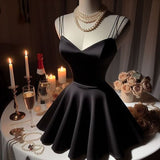 Tineit th Birthday A Line Spaghetti Straps Black Homecoming Dresses Short Party Dress (PRE-ORDER)