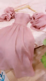 Tineit Modest A Line Off The Shoulder Pink Organza Long Prom Dresses Evening Dress (PRE-ORDER)