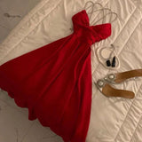 Tineit Modest A Line Spaghetti Straps Red Prom Dresses Evening Dress (PRE-ORDER)