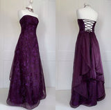 Tineit Vintage A Line Strapless Grape Lace Long Prom Dresses Evening Dress (PRE-ORDER)